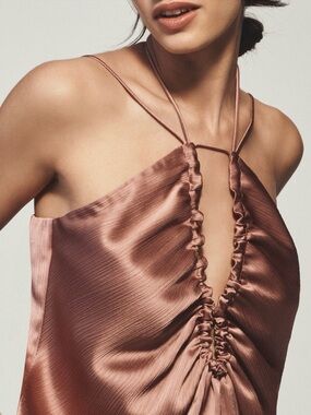 NWT Mare Mare for Anthropologie Tie-Neck Keyhole Silky Tank Top Mauve Size XS